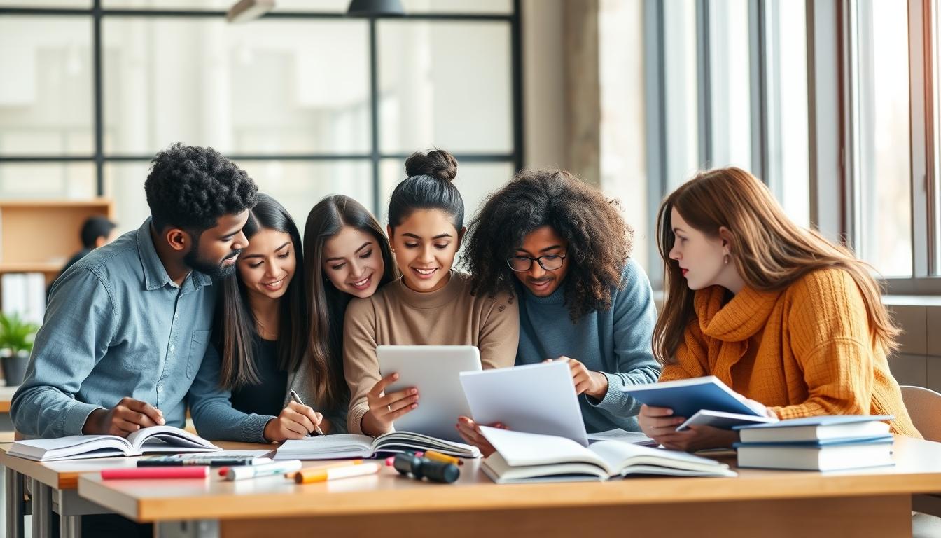 Student using a study guide to organize academic notes